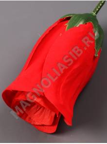 Бутон розы бархат с шёлковой серединкой 2сл 10см (красный)/К