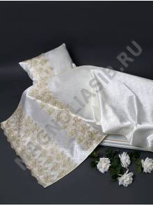 Москва***Комплект из стеган атласа с золотым цветами (2 предмета) 210см*70см 