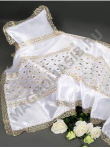 Комплект со вставкой из атласа с накатом и кружевом  (2 предмета) 90 см*220 см