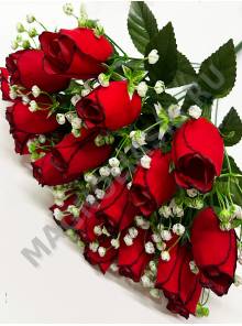 Букет бутонов роз бархатных с гипсофилой 18 групп 50см