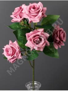 Ветка мелких роз 5+1 бутон 50см (бел крас желт-крем п-роз сир)