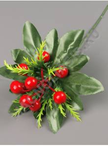 Веточка с ягодками на листе 35см (красный)