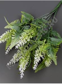 Букет папоротника цветущего пластмас. 7гр 37см (бел борд сир)