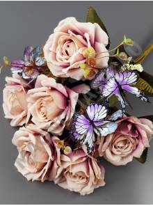 Букет роз с бабочками 9гр 47см (граф-фиол бел крем свек роз крем-сир)