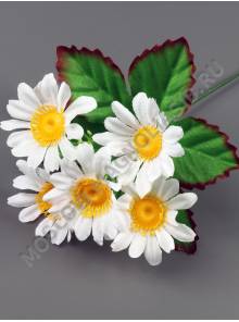 Букет ромашек мелких 5 цветочков на подразетнике 17см (бел кр жел сир син роз)