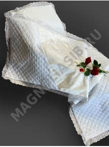 Комплект из шелковой термостежки с декором из парчи  (2 предмета) 80*220 см и 45*50см