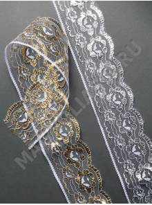 Кружево Полька с золотым или серебрянным рисунком 6,4 см