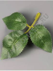 ***Лист розы хлопок боковой с прожилками 3 листа 10.5см (зел. осень)