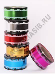 Лента металлизированная с рисунком листик по кромке 6*50ярд (45.72м)