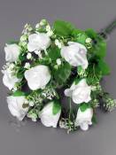 Букет бутонов роз с гипсофилой 9 групп 38см (бел син крас сир фиол роз жел)