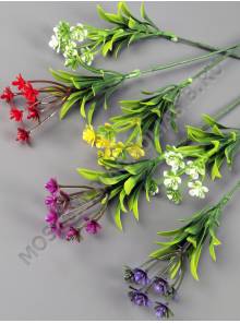 Веточка с мелкими пластм цветочками  27см (бел крас жёл сир фиол)