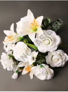 Букет ассорти роза с лилией 13гр 51см (бел роз крас фиол крем)