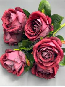 Куст крупных натуральных роз с пеной 6гр 45см (бел крем роз борд)