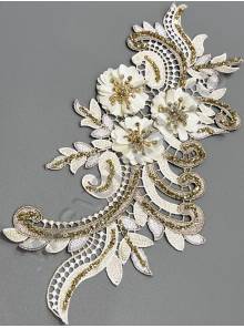Декоративный элемент с золотой нитью "Завиток крупный с цветами " 33*15см.