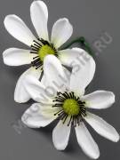 Соцветие из 2 атласных ромашек  8см (бел перс роз-пер бел-сир сир)