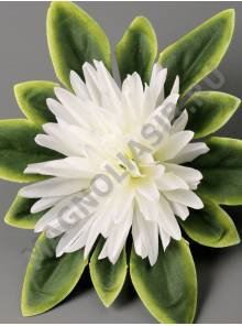 ***Хризантема 10см атлас на листе 4сл 17см(бел желт сир роз)