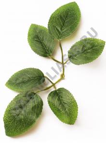 ***Лист розы хлопок 6 листьев 23см для утолщенного стебля