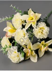 Букет гвоздик с орхидеей 9гр 45см (бел жел слив кр-бел сир роз-перс)