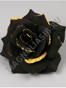 Роза черная с золотом бархат 5сл 15.5см/К 