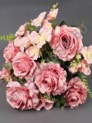 Букет роз с гортензией 12гр 52см (бел жёл-крем беж-перс пеп-роз свек пеп-мал)